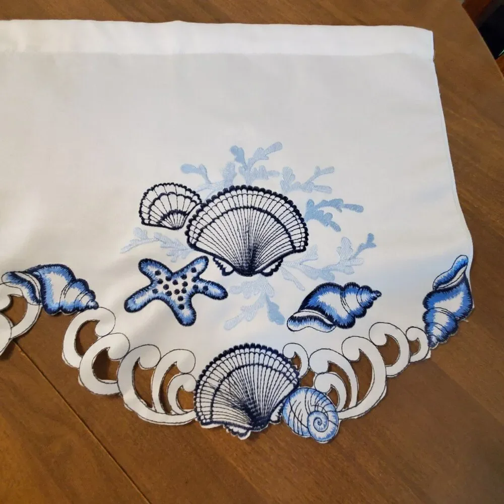 Collections ETC Window Valances Coastal Seashell Applique Embroidered Cut-Work
